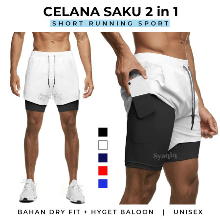 CELANA LARI PRIA 2 IN 1 SHORTS OLAHRAGA RUNNING JOGGING LARI - SYQ