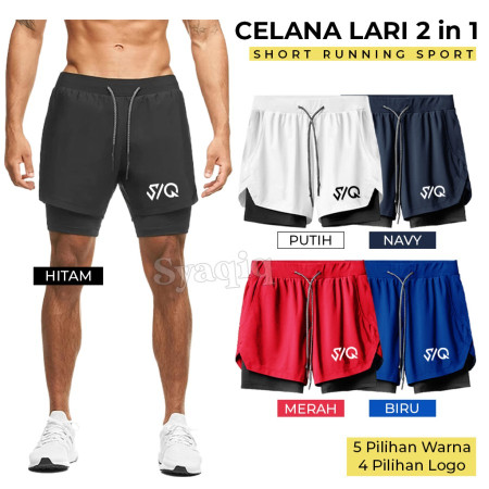 CELANA LARI PRIA 2 IN 1 SHORTS OLAHRAGA RUNNING JOGGING LARI - SYQ