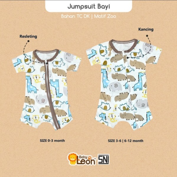 Baby Leon Jumper Pendek - Jumpsuit Baby 0-3m - Putih, 6-12 bulan