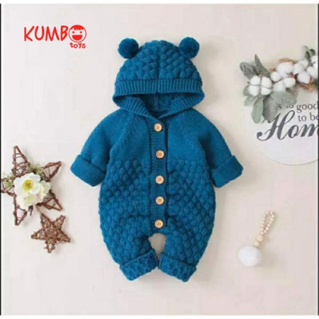 Rajut Anak Bayi Lucu 0-12 Baju kodok Jumper bayi perempuan / laki-laki - Denim