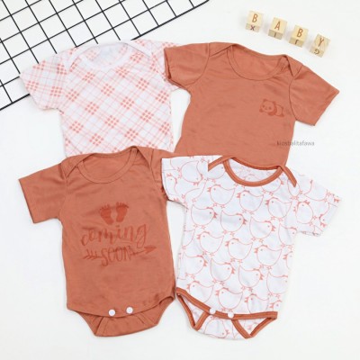 (ISI 4) Jumper Bayi Paket Lahiran SNI 0-6 Bulan Baby Laki Perempuan - CHICKEN CORAL
