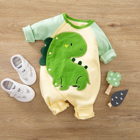 Baju Bayi Import Korea Dino Hijau Jumper lengan panjang Premium BA-821 - 90