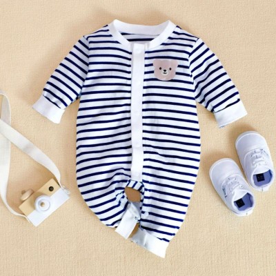 Baju jumper anak lengan panjang Motif BEAR SALUR usia 0-2 Tahun Import - UK73(6-9bln)