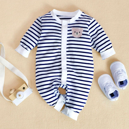 Baju jumper anak lengan panjang Motif BEAR SALUR usia 0-2 Tahun Import - UK73(6-9bln)