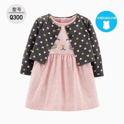 Dress Cardigan 2 in 1 Dress Bayi Perempuan Gaun Bayi Baju Bayi Cewek - Cat Love, 9 - 12 M