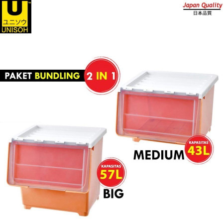 UNISOH 2 IN 1 CONTAINER STORAGE BOX KOTAK RAK PENYIMPANAN SERBAGUNA - PINK
