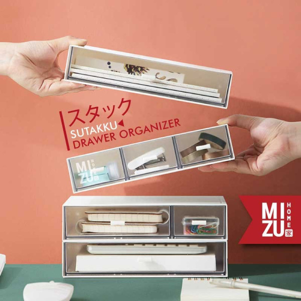 SUTAKKU Stackable Drawer Organizer Laci Susun Meja Rias Meja Kerja - PINK-1