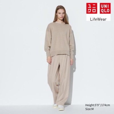Uniqlo Sweater Rileks Katun Lembut Kerah Bulat Lengan Panjang