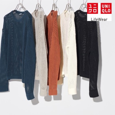 Uniqlo Sweater Mesh Kerah Bulat Lengan Panjang