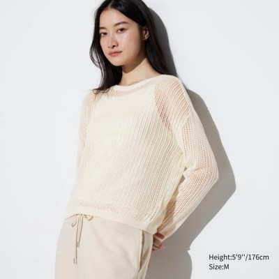 Uniqlo Sweater Mesh Kerah Bulat Lengan Panjang