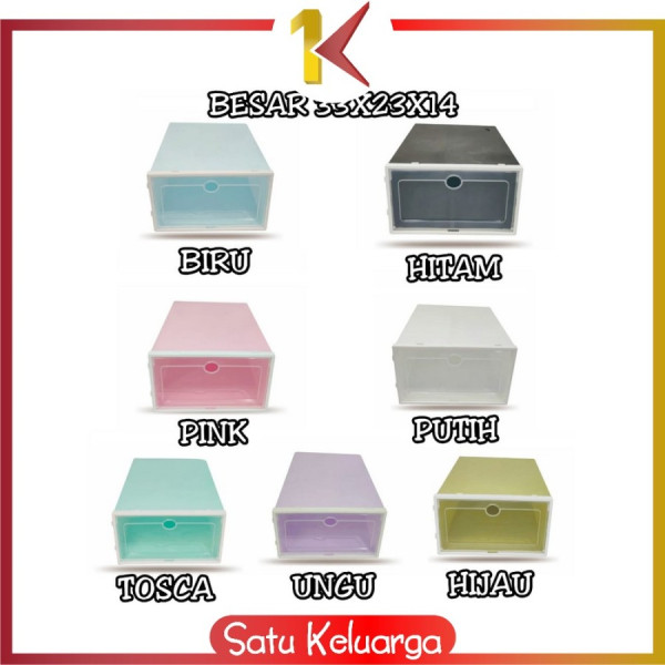 SK-C158 Kotak Sepatu Lipat Transparan Tebal Shoes Storage Box Organize - BESAR 33x23x14, HITAM