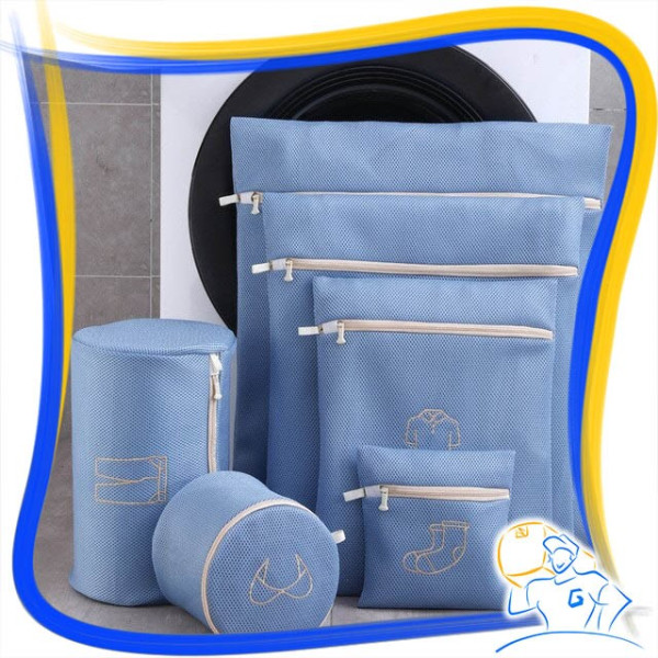 Laundry Net Bag Kantong Jaring Mesin Cuci Pelindung Pakaian Isi 6 - Biru, S