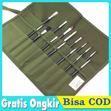 Tas Kanvas Tempat Penyimpanan Kuas Lukis Paint Brush Travel Portable - 16 Holes