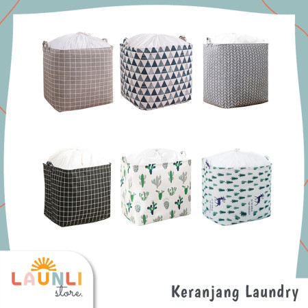 Keranjang Baju Kotor Model Serut Tertutup Laundry Bag Kotak Lipat - Random