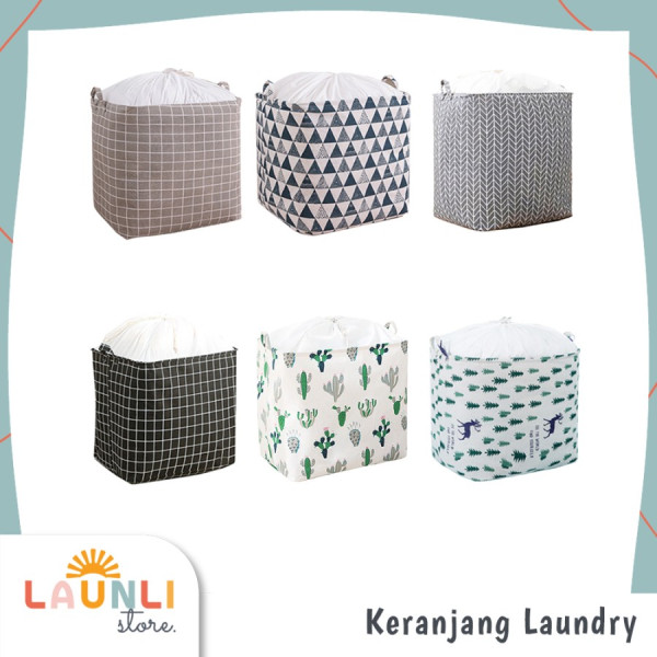 Keranjang Baju Kotor Model Serut Tertutup Laundry Bag Kotak Lipat - Random