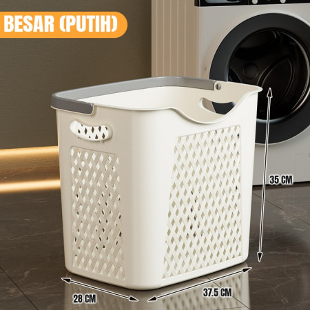 Tempat Keranjang Baju Kotor Pakaian Plastik Laundry Basket - 1260 - Putih, Small