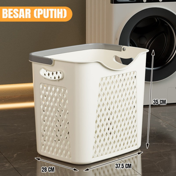 Tempat Keranjang Baju Kotor Pakaian Plastik Laundry Basket - 1260 - Putih, Small