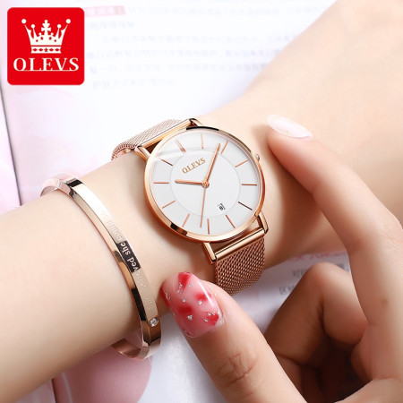 OLEVS Jam Tangan Wanita Set Kalung Gelang Original Asli Untuk Tahan Air Rose Gold Lady Girl Watch 5869