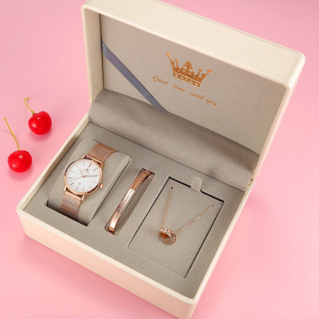 OLEVS Jam Tangan Wanita Set Kalung Gelang Original Asli Untuk Tahan Air Rose Gold Lady Girl Watch 5869