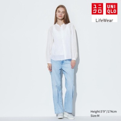 Uniqlo Blus Katun Bordir Lengan Panjang