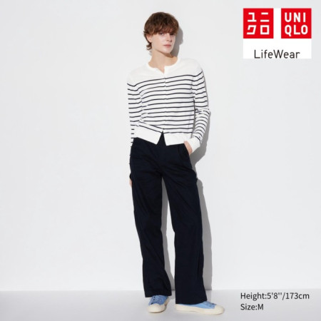 Uniqlo Kardigan Proteksi Sinar UV Kerah Bulat Lengan Panjang (Garis)