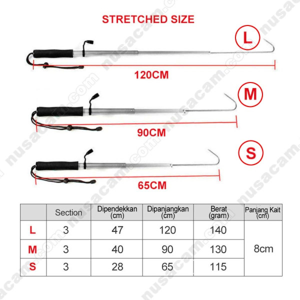 Gancu Ganco Alat Untuk Pengait Mengait Kail Ikan Stick Hook Pancing - 90cm