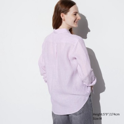 Uniqlo Kemeja Premium Linen Garis Lengan Panjang