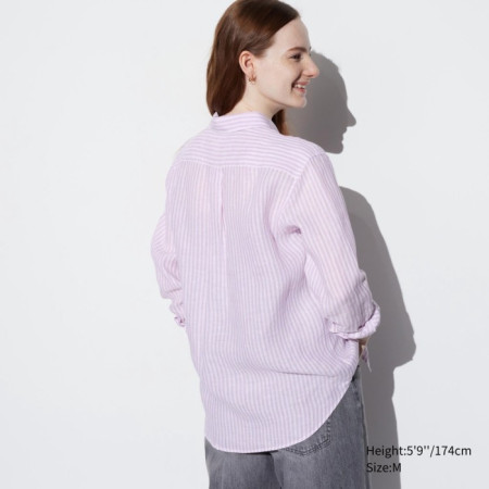 Uniqlo Kemeja Premium Linen Garis Lengan Panjang