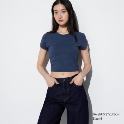Uniqlo AIRism T-Shirt Crop Ultra Stretch Lengan Pendek