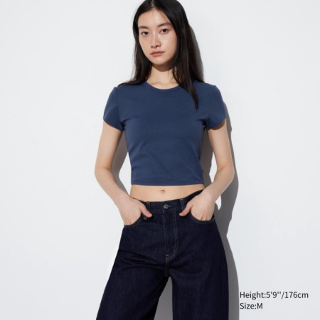 Uniqlo AIRism T-Shirt Crop Ultra Stretch Lengan Pendek