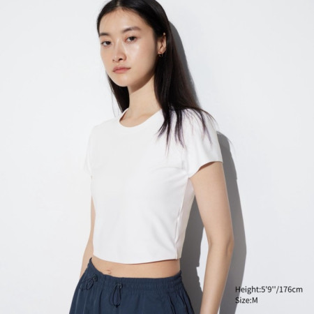 Uniqlo AIRism T-Shirt Crop Ultra Stretch Lengan Pendek