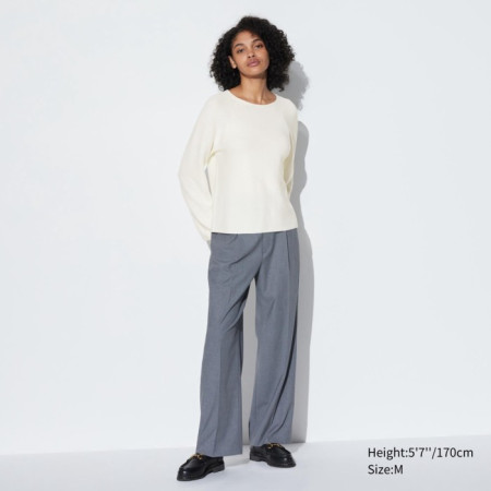 Uniqlo Sweater Rajut 3D Katun Kerah Bulat Lengan Panjang