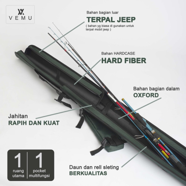 TAS PANCING HARDCASE / TAS JORAN HARD CASE / ROD CASE AJUSTABLE - 80 CM, Hijau