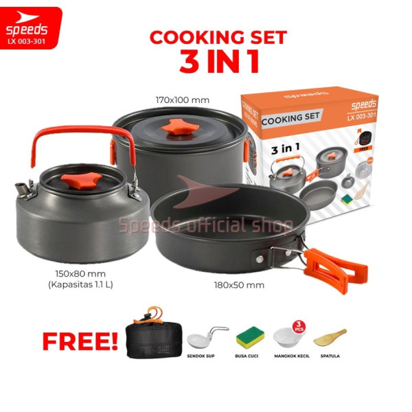 SPEEDS Alat Camping Masak SET 3in1 Nesting Cooking Outdoor 003-301 - 003-5 Kompor