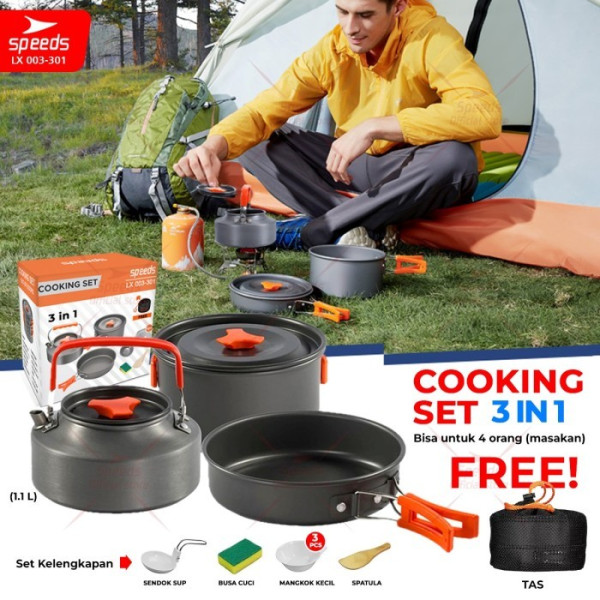SPEEDS Alat Camping Masak SET 3in1 Nesting Cooking Outdoor 003-301 - 003-5 Kompor