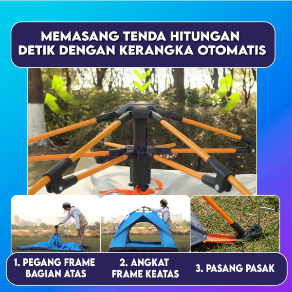 Tenda Otomatis Camping Parasut 3 Orang Alat Outdoor Waterproof