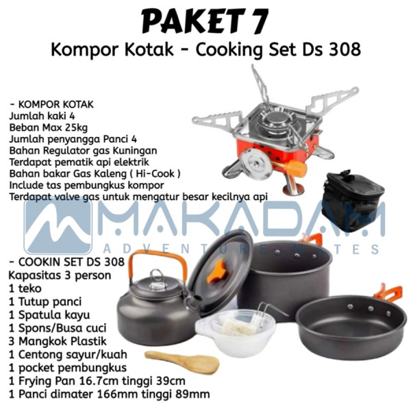 paket kompor kotak bunga cooking set nesting teko camping - kompor kotak