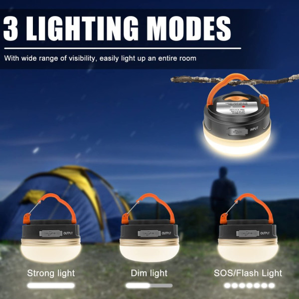 Lampu tenda charge camping lantern LED USB rechargeable hiking lamp