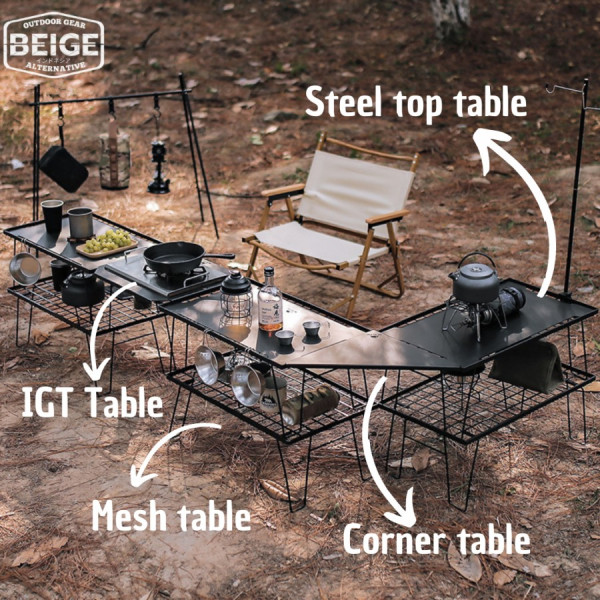 beige meja lipat camping outdoor steel mesh bbq portable - Tas