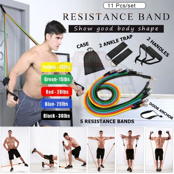Power Resistance Band 11 Pcs Set Tali Karet Tarik Fitness Gym Yoga - Resitance Bands