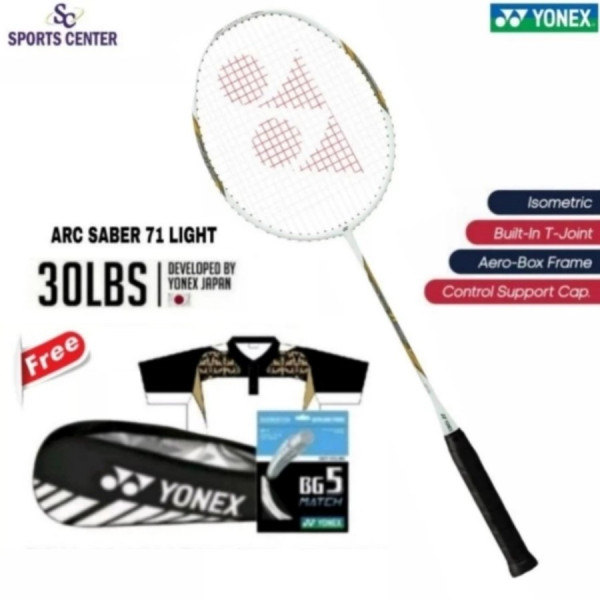 Full Set Raket Badminton Yonex Arcsaber / Arc Saber 71 light 5U G5 - White