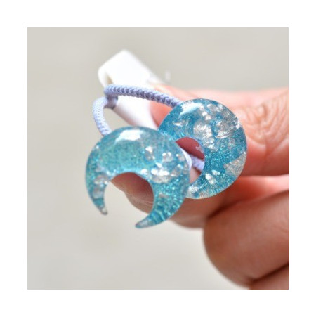 (Isi 2) Iket Ikat Ikatan Karet Pita Jepit Jepitan Rambut Anak Lucu - Bulan Biru