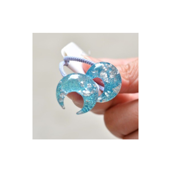 (Isi 2) Iket Ikat Ikatan Karet Pita Jepit Jepitan Rambut Anak Lucu - Bulan Biru