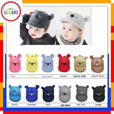 Topi Anak Bayi Perempuan Laki Laki Newborn Karakter Motif Kucing Lucu - Merah