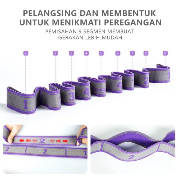 MELEDE 9 Loops Yoga Stretching Exercise Strap Woven / Yoga Pilates Strap Tali