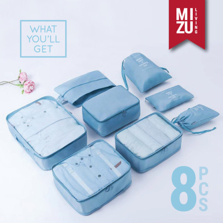 SECRET POUCH Travel Packing Cubes 8in1 Bag Organizer Tas Koper POLOS - SKY Blue