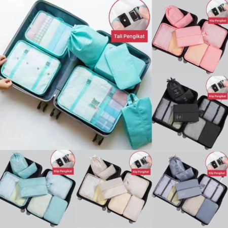 Tas Travel Organizer Storage Bag Luggage Bag Tas Dalam Koper 7in1 - Light Blue, 7 In 1