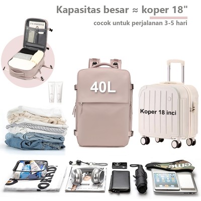 FULL DESIGN Romy Tas Travel Wanita Ransel 40 L 15.6 inch Laptop Backpack Traveling Nylon Waterproof Premium