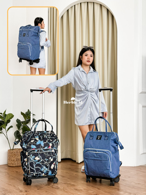 TAS RANSEL TROLI FASHION KOREA BARLEY BAHAN PARASUT ANTI AIR RODA 4 TROLLEY