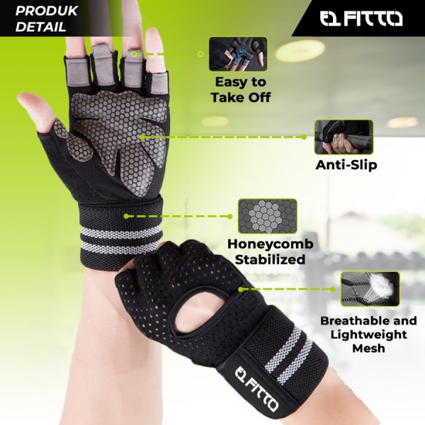 FITTO LINS Sarung Tangan Gym Fitness Gloves with Wristband Strap